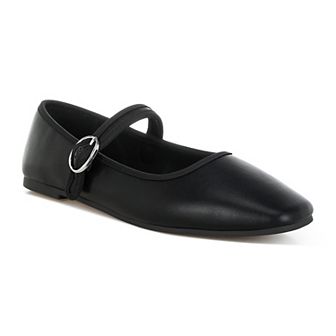 London Rag Iker Women's Denim Pin Buckle Ballet Flats