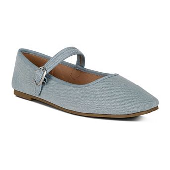 London Rag Iker Women's Denim Pin Buckle Ballet Flats