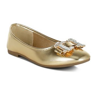 London Rag Navik Women's Rhinestone Buckle Metallic Ballet Flats