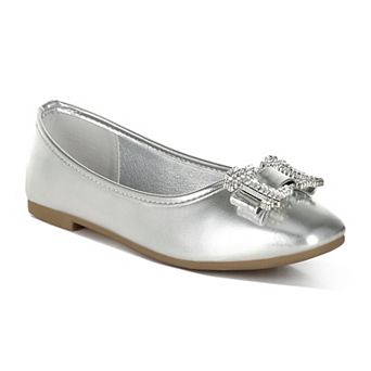 London Rag Navik Women's Rhinestone Buckle Metallic Ballet Flats