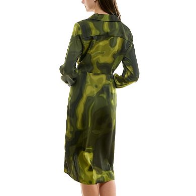 Women's Nicole Miller Printed Surplice Satin Shirtdress