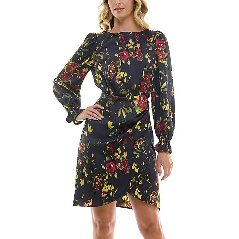 Женские платья Nicole Miller Printed Satin Long Sleeve Dress