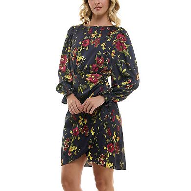 Women's Nicole Miller Printed Satin Long Sleeve Dress