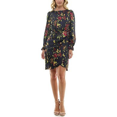 Women's Nicole Miller Printed Satin Long Sleeve Dress