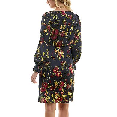 Women's Nicole Miller Printed Satin Long Sleeve Dress