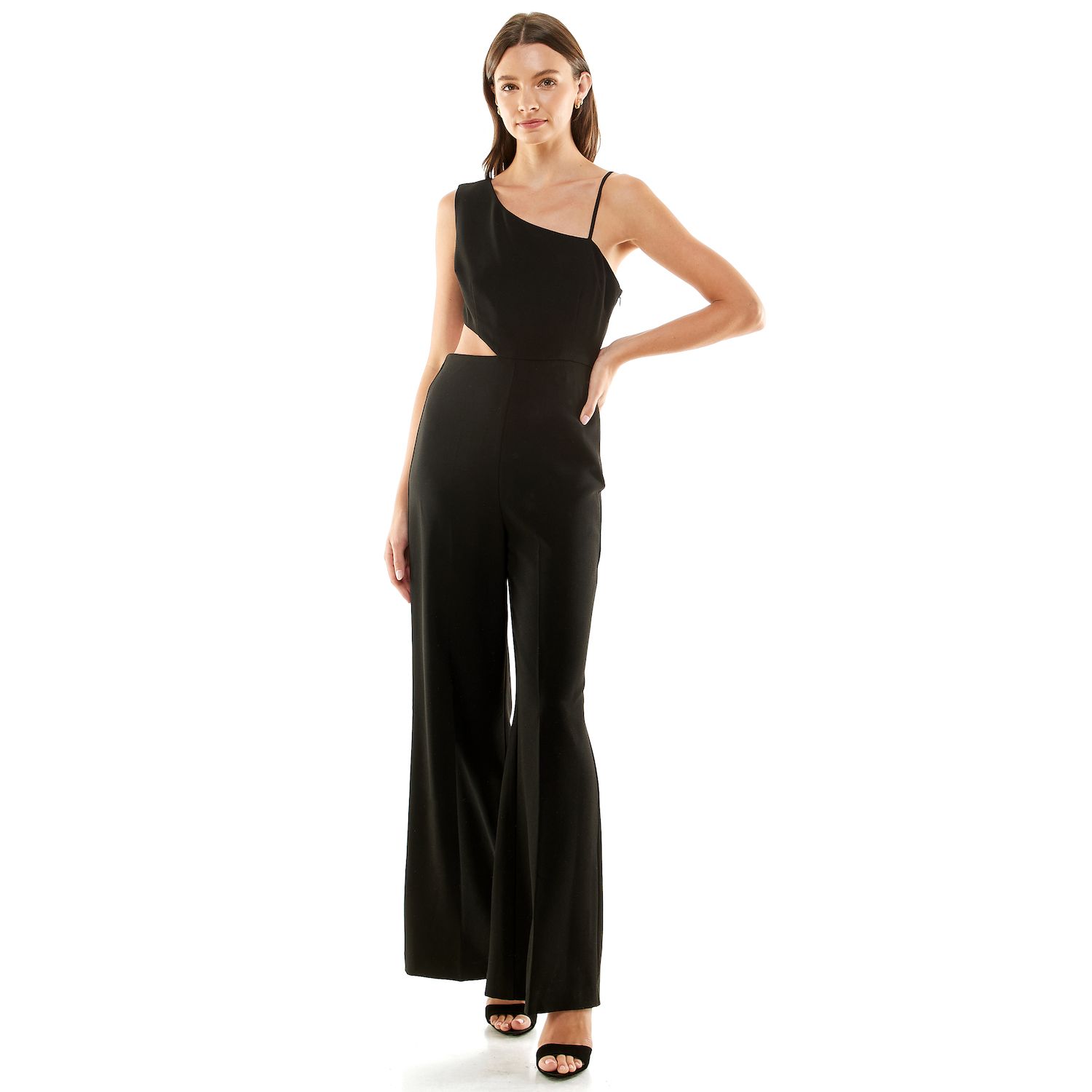 Женские комбинезоны Nicole Miller One Shoulder Crepe Jumpsuit