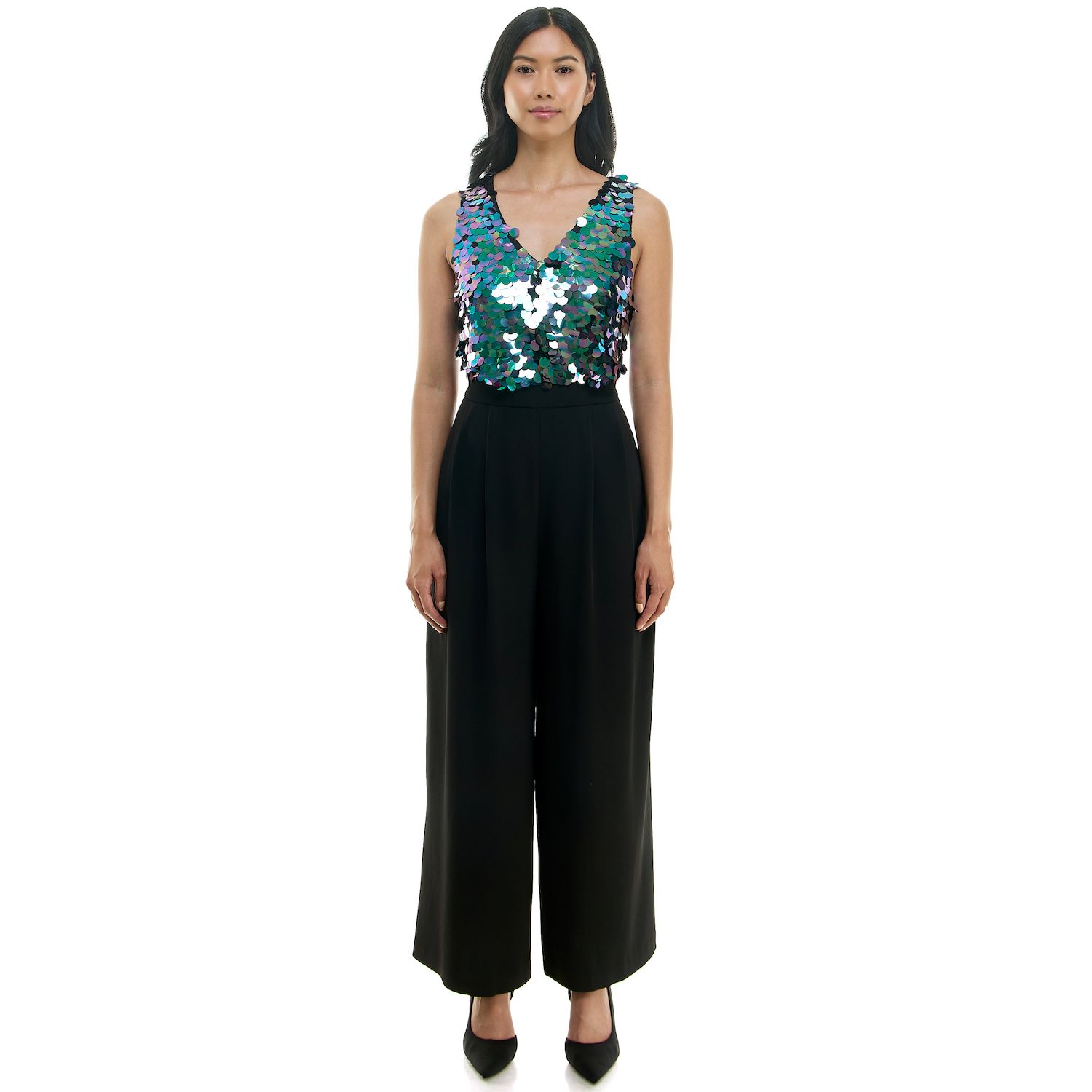 Женские комбинезоны Nicole Miller Paillette Trimmed Jumpsuit
