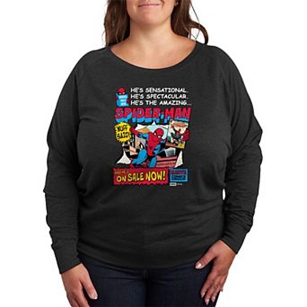 Plus Size Spider-Man Retro Comic Book Cover French Terry Long Sleeve Tee