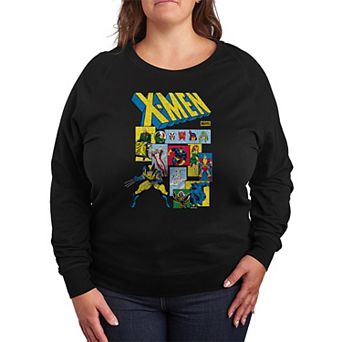 Plus Size Marvel X-Men Retro Comic Characters French Terry Long Sleeve Tee
