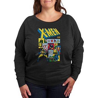 Plus Size Marvel X-Men Retro Comic Characters French Terry Long Sleeve Tee