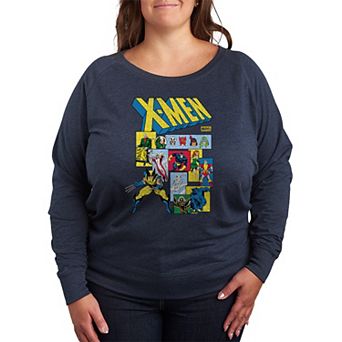 Plus Size Marvel X-Men Retro Comic Characters French Terry Long Sleeve Tee