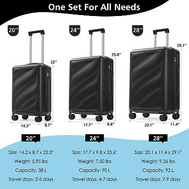 Merax Luggage Set 3 Piece, Lightweight Durable ABS Suitcases with Spinner Wheels and TSA Lock