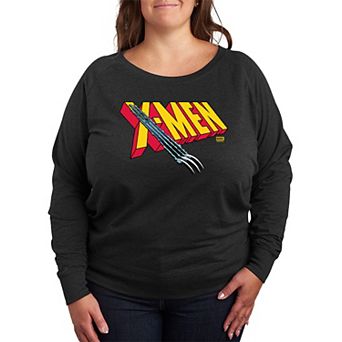 Plus Size Marvel X-Men Logo Claw Rip French Terry Long Sleeve Tee