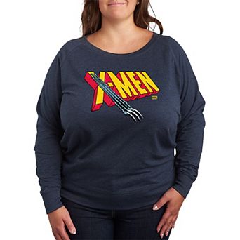 Plus Size Marvel X-Men Logo Claw Rip French Terry Long Sleeve Tee