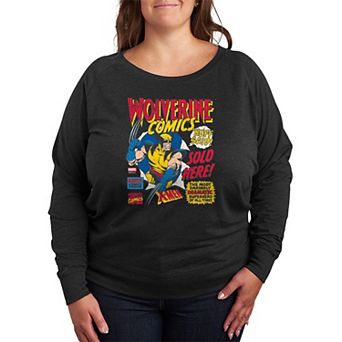 Plus Size Marvel Wolverine Comics Ad Distressed French Terry Long Sleeve Tee