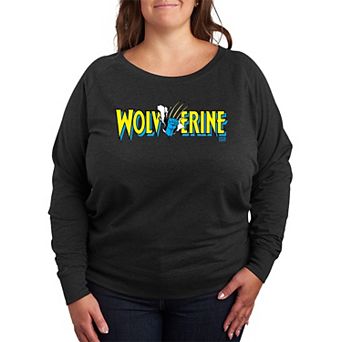 Plus Size Marvel Wolverine Claw Logo French Terry Long Sleeve Tee