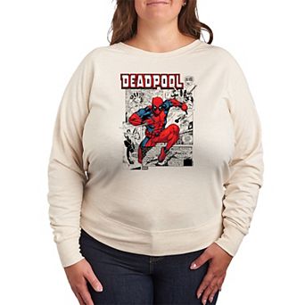 Plus Size Marvel Deadpool Comic Panels French Terry Long Sleeve Tee