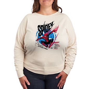 Plus Size Marvel Spider-Man Spidey Swing On French Terry Long Sleeve Tee