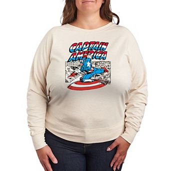 Plus Size Marvel Captain America Comic Panel French Terry Long Sleeve Tee