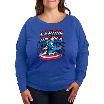 Plus Size Marvel Captain America Comic Panel French Terry Long Sleeve Tee