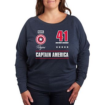 Plus Size Marvel Captain America Jersey French Terry Long Sleeve Tee
