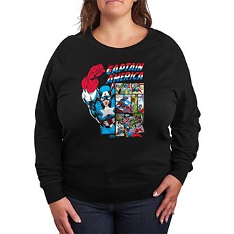 Plus Size Marvel Captain America Comic Panels French Terry Long Sleeve Tee