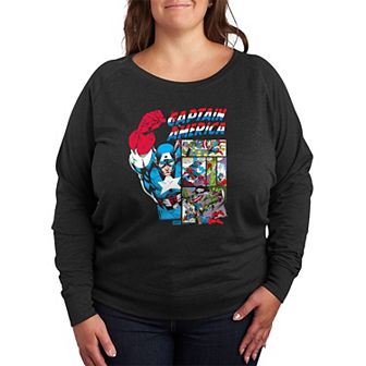 Plus Size Marvel Captain America Comic Panels French Terry Long Sleeve Tee