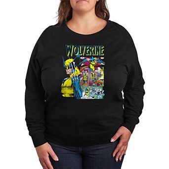 Plus Size Marvel Wolverine Comic Panels French Terry Long Sleeve Tee