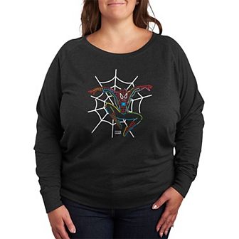 Plus Size Marvel Spider-Man Neon French Terry Long Sleeve Tee
