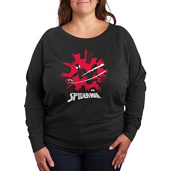 Plus Size Marvel Spider-Man Miles Morales Skyline French Terry Long Sleeve Tee