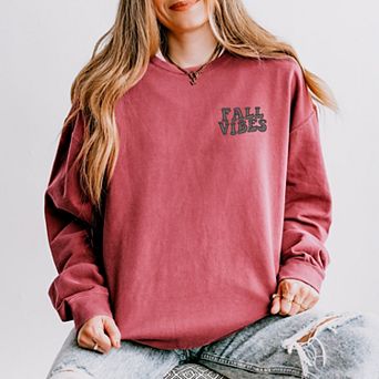 Simply Sage Market Embroidered Fall Vibes Retro Lightweight Garment Dyed Sweatshirt