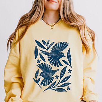 Simply Sage Market Birds and Leaves Lightweight Garment Dyed Sweatshirt