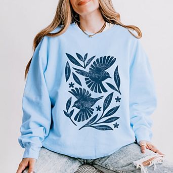 Simply Sage Market Birds and Leaves Lightweight Garment Dyed Sweatshirt
