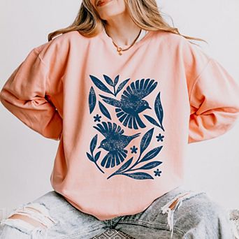 Simply Sage Market Birds and Leaves Lightweight Garment Dyed Sweatshirt