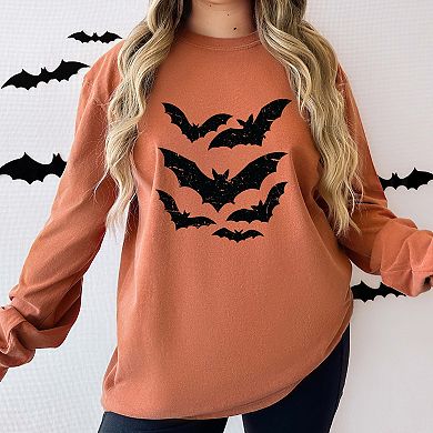 Halloween Bats Distressed - Womens Garment Dyed Long Sleeve