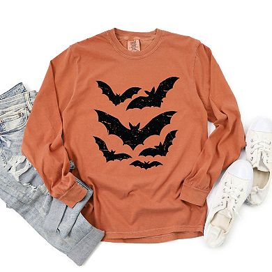 Halloween Bats Distressed - Womens Garment Dyed Long Sleeve