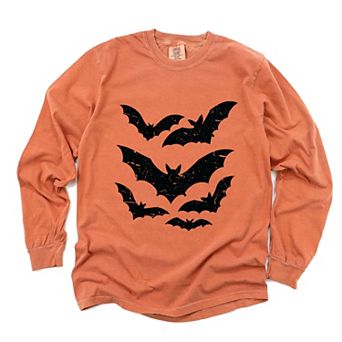 Halloween Bats Distressed - Womens Garment Dyed Long Sleeve