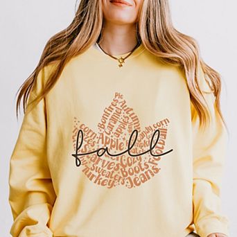 Simply Sage Market Cursive Fall Leaf Lightweight Garment Dyed Sweatshirt