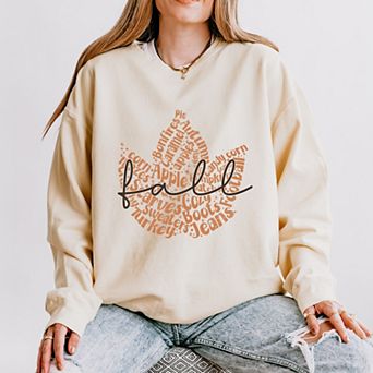 Simply Sage Market Cursive Fall Leaf Lightweight Garment Dyed Sweatshirt