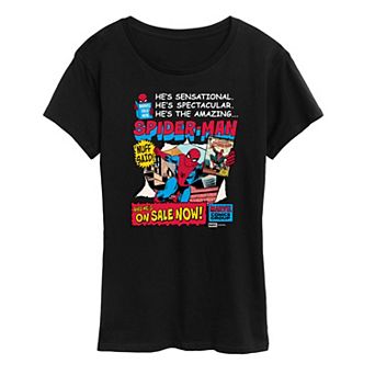 Women's Marvel Spider-Man Retro Comic Book Cover Graphic Tee