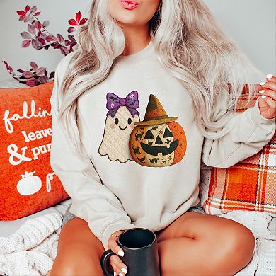 Ghost and Pumpkin Patchwork Print - Womens Sweatshirt
