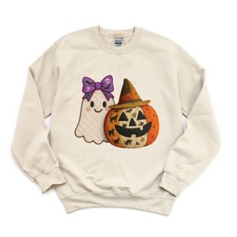 Ghost and Pumpkin Patchwork Print - Womens Sweatshirt