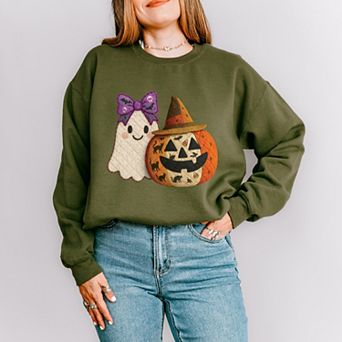 Ghost and Pumpkin Patchwork Print - Womens Sweatshirt