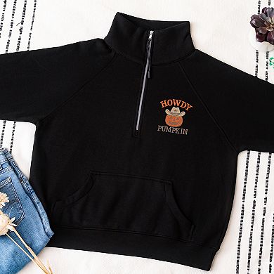Embroidered Howdy Pumpkin - Women's Quarter Zip Fleece