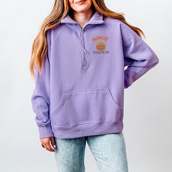 Embroidered Howdy Pumpkin - Women's Quarter Zip Fleece