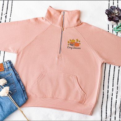 Embroidered Cozy Season Books - Women's Quarter Zip Fleece