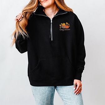 Embroidered Cozy Season Books - Women's Quarter Zip Fleece