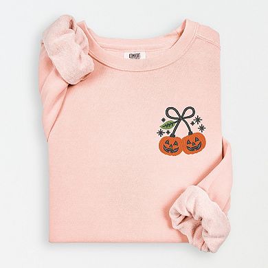 Embroidered Pumpkin Bow - Women's Lightweight Garment Dyed Sweatshirt