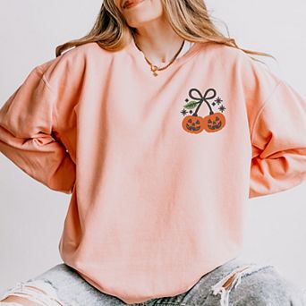 Embroidered Pumpkin Bow - Women's Lightweight Garment Dyed Sweatshirt
