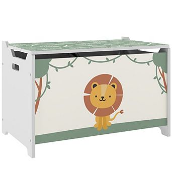 Qaba Toy Box for Kids, Toy Chest with Lid, Safety Hinges, Handles
